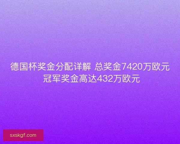 德国杯奖金分配详解 总奖金7420万欧元 冠军奖金高达432万欧元 德国杯奖金分配详解 总奖金7420万欧元 冠军奖金高达432万欧元